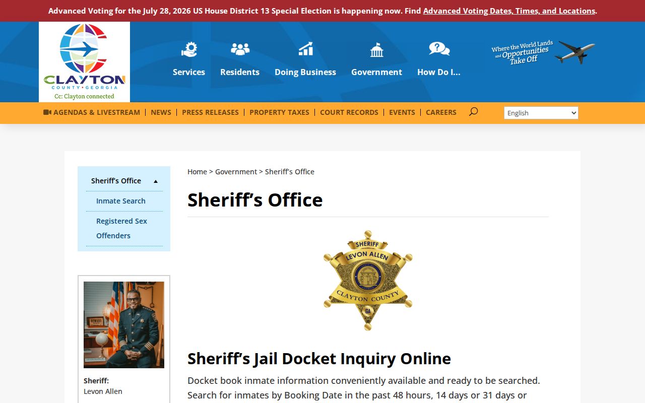 Clayton County Jail release records and sheriff docket