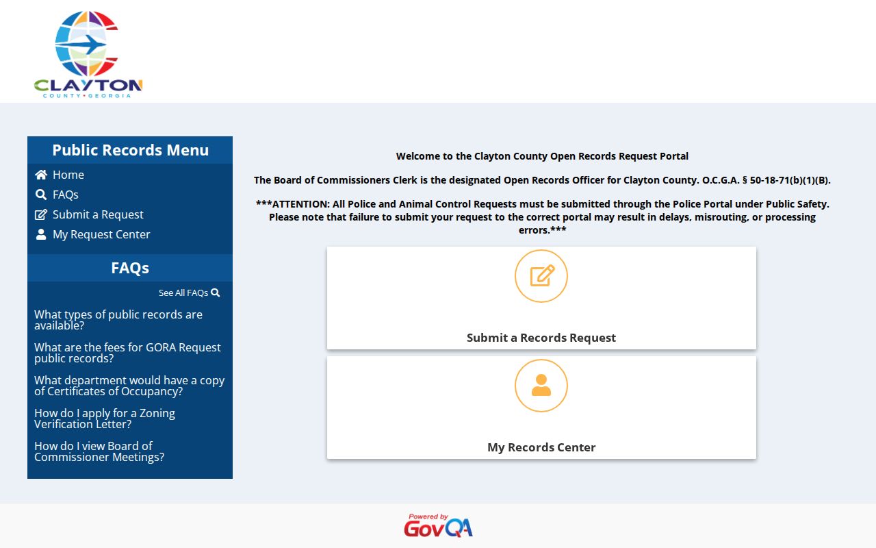 Clayton County open records portal used to request jail discharge records