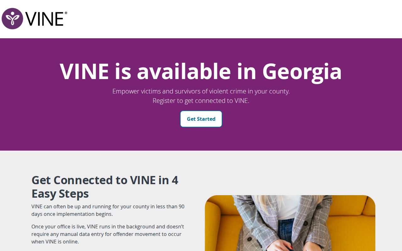 Georgia VINE information page for custody status and notification service