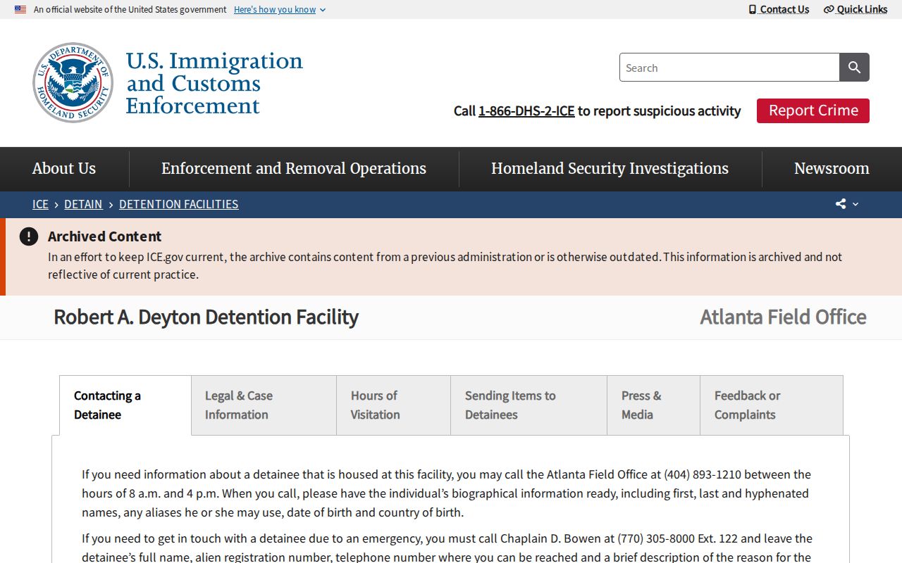 Robert A. Deyton immigration detention release record source